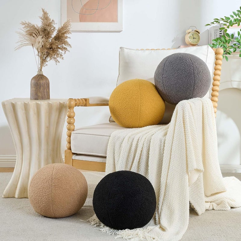 Gerlisay 11.8 inch Ball Pillow Round Decorative Pillow Beige Sphere Shaped Throw Pillows Soft Nordic Style Boucle Pillows Cushion for Bed Couch Living Sofa Room Decor - Image 4